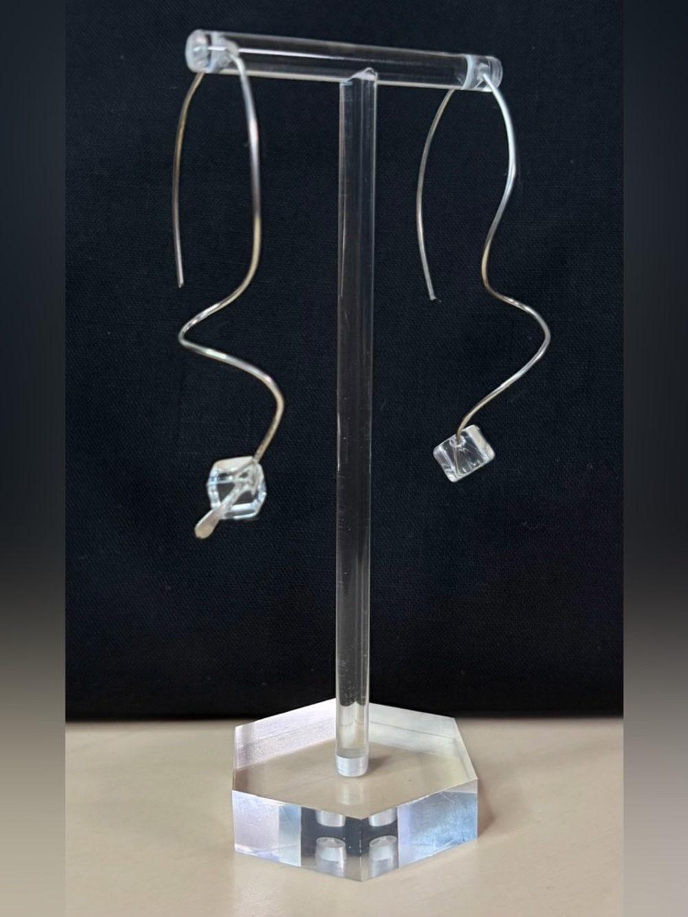 Sterling Silver Clear Crystal Double Twist Artisan Hand Crafted Wire Earrings - Picture 6 of 6